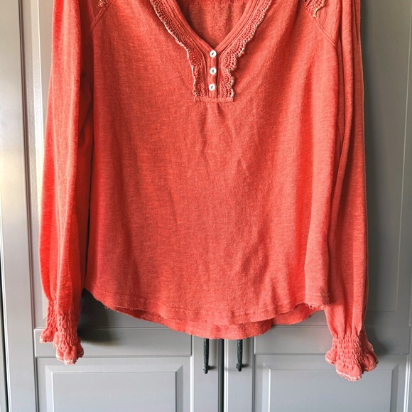 Free People Siesta Fiesta Embroidered Crochet Peasant Top, Orange, S - Picture 9 of 12
